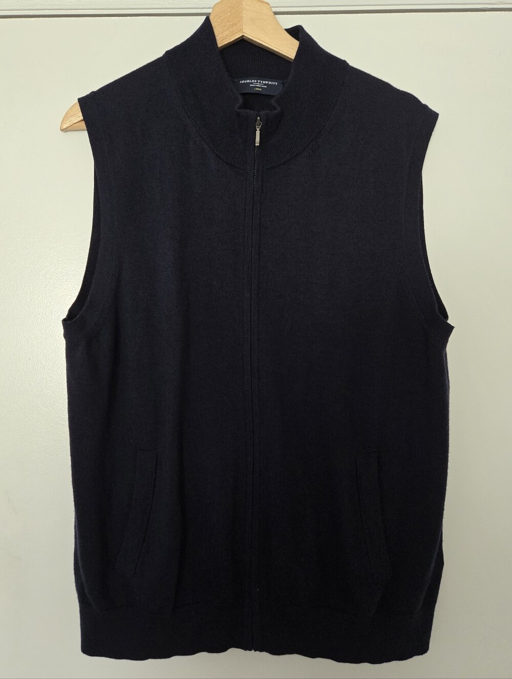 Charles Tyrwhitt Navy Blue Merino Wool Zipper Vest Size Large